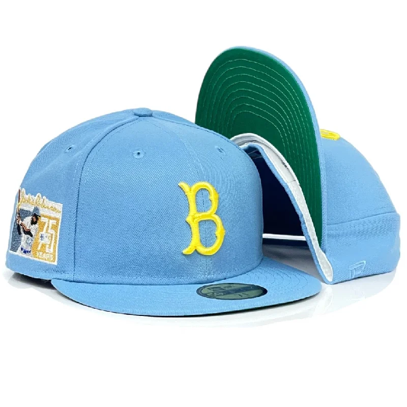 baseball hat gift high -  Brooklyn Dodgers Jackie Robinson 75th Anniversary "BRUIN JACKIE" New Era 59Fifty Fitted Hat - Sky Blue