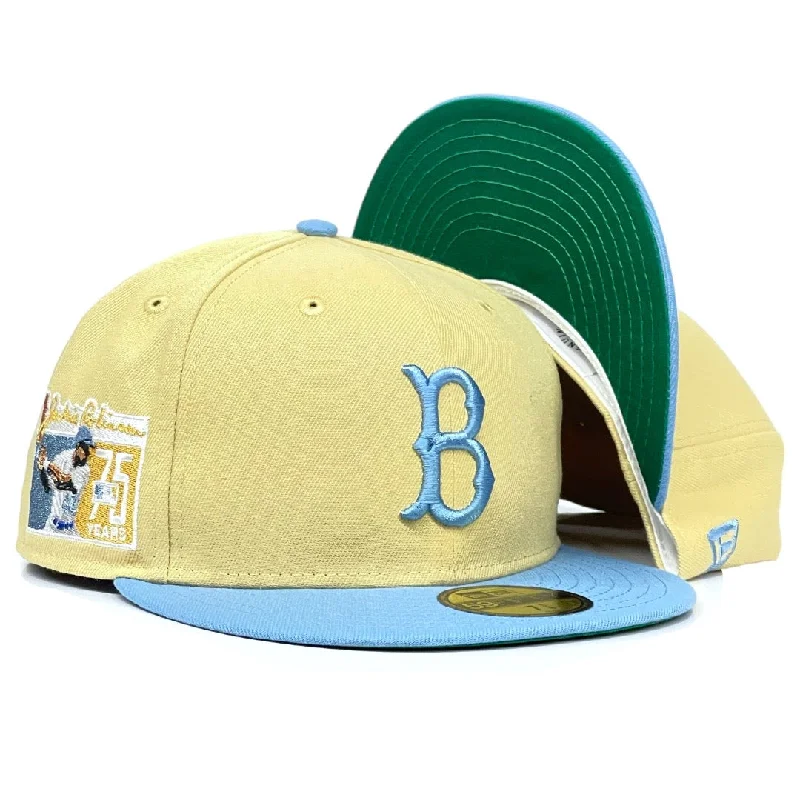 baseball hat groove wild -  Brooklyn Dodgers Jackie Robinson 75th Anniversary "BRUIN JACKIE" New Era 59Fifty Fitted Hat - Vegas Gold / Sky Blue