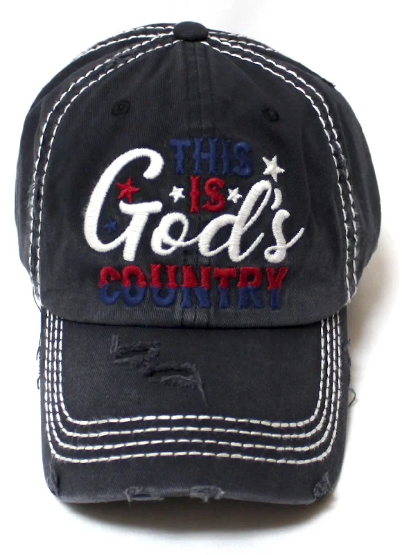 baseball hat see bold -  CAPS 'N VINTAGE American Distressed Hat This is God's Country Stars, Stripes & Red, White & Blue USA Themed Cap, Black