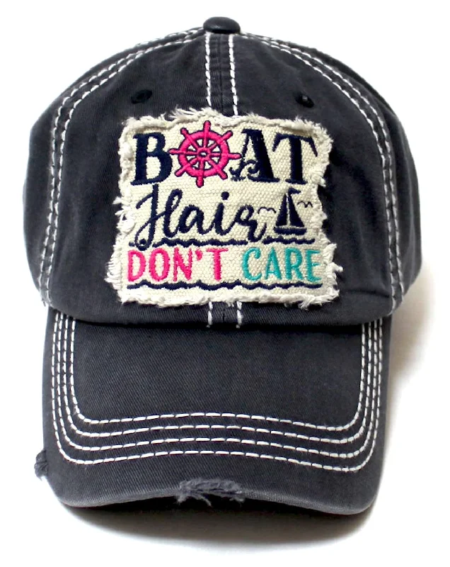 baseball hat craft deep -  CAPS 'N VINTAGE Camping Ballcap Boat Hair Don't Care Patch Embroidery Outdoors Adjustable Hat, Black