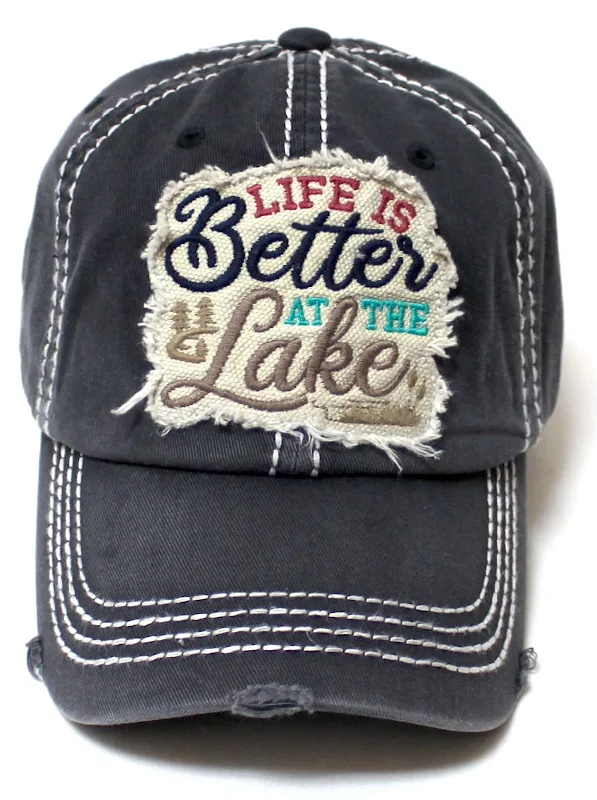 baseball hat prize high -  CAPS 'N VINTAGE Camping Ballcap Life is Better at The Lake Patch Embroidery Outdoor Hat, Black