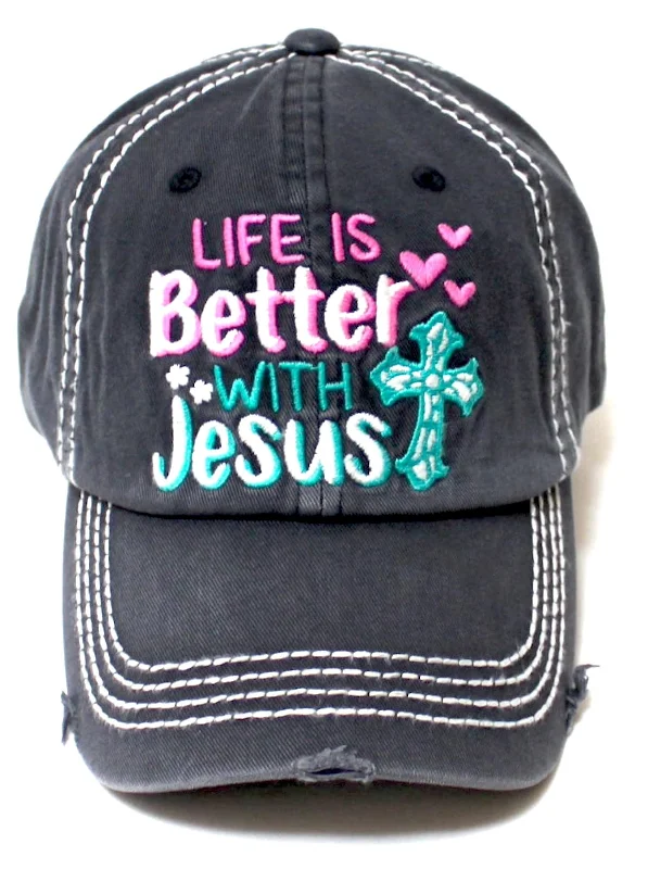 baseball hat tale free -  CAPS 'N VINTAGE Christian Theme Baseball Hat Life is Better with Jesus Monogram Embroidery Cap, Black