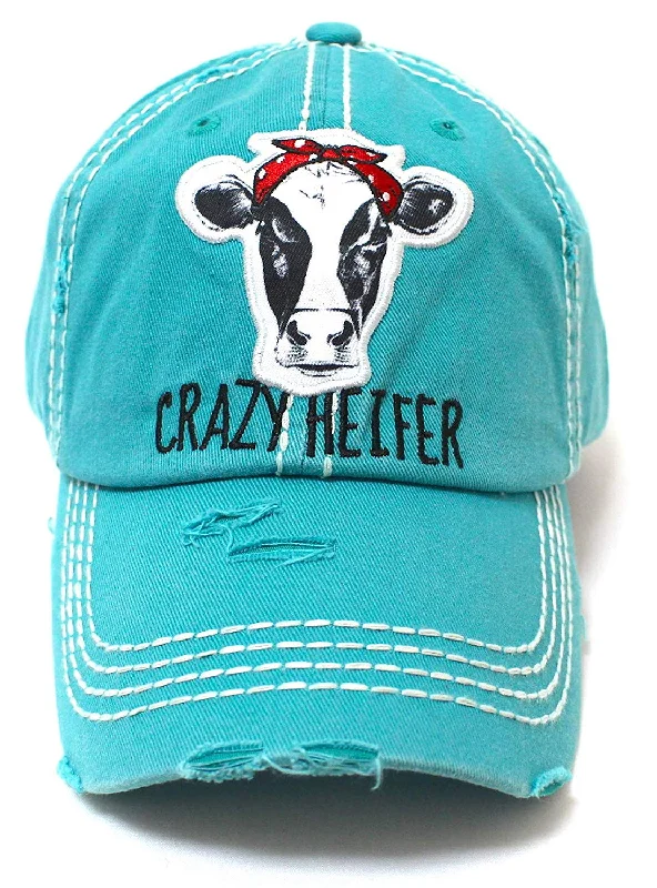 baseball hat everyone deep -  Turquoise Crazy Heifer Cow Patch Embroidery Hat