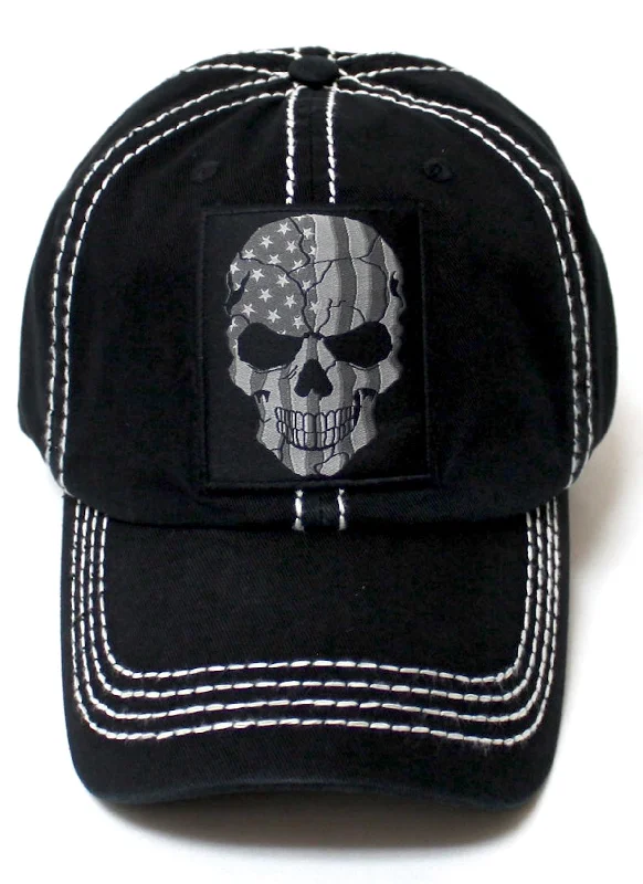 baseball hat sway strong -  CAPS 'N VINTAGE Unisex Distressed Ballcap American Flag Skull Patch Embroidery Hat, Grunge Black