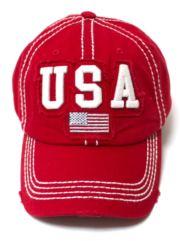 baseball hat everyone true -  CAPS 'N VINTAGE Unisex USA Distressed Baseball Cap American Flag Patch Embroidery Monogram Hat