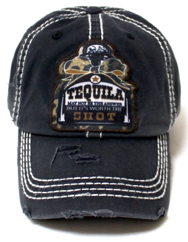 baseball hat shape true -  CAPS 'N VINTAGE Women's Ballcap Leopard Print Bejeweled Tequila Bottle Patch Embroidery Monogram Hat, Black