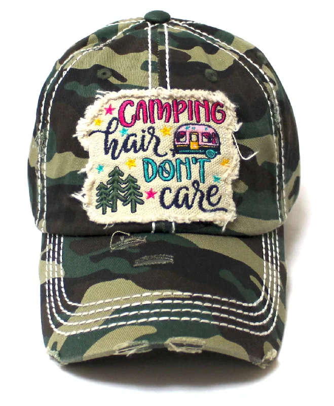 baseball hat hear high -  CAPS 'N VINTAGE Women's Baseball Cap Camping Hair Don't Care Patch Embroidery Monogram Hat, Army Camoflauge