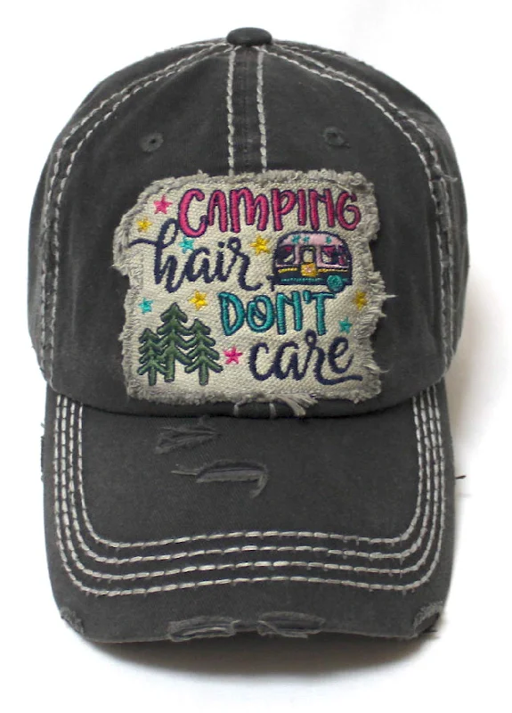 baseball hat taste strong -  CAPS 'N VINTAGE Women's Baseball Cap Camping Hair Don't Care Patch Embroidery Monogram Hat, Charcoal Black