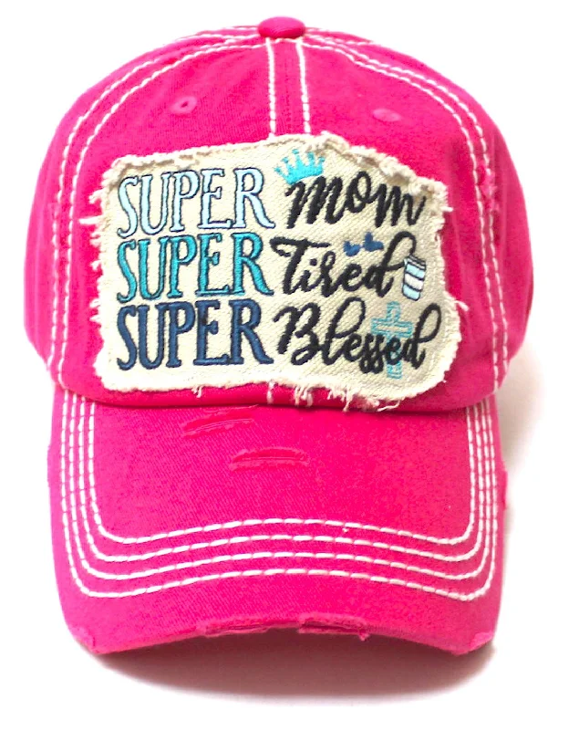 baseball hat them true -  CAPS 'N VINTAGE Women's Baseball Cap Super Mom, Super Tired, Super Blessed Patch Embroidery Hat, Hot Pink