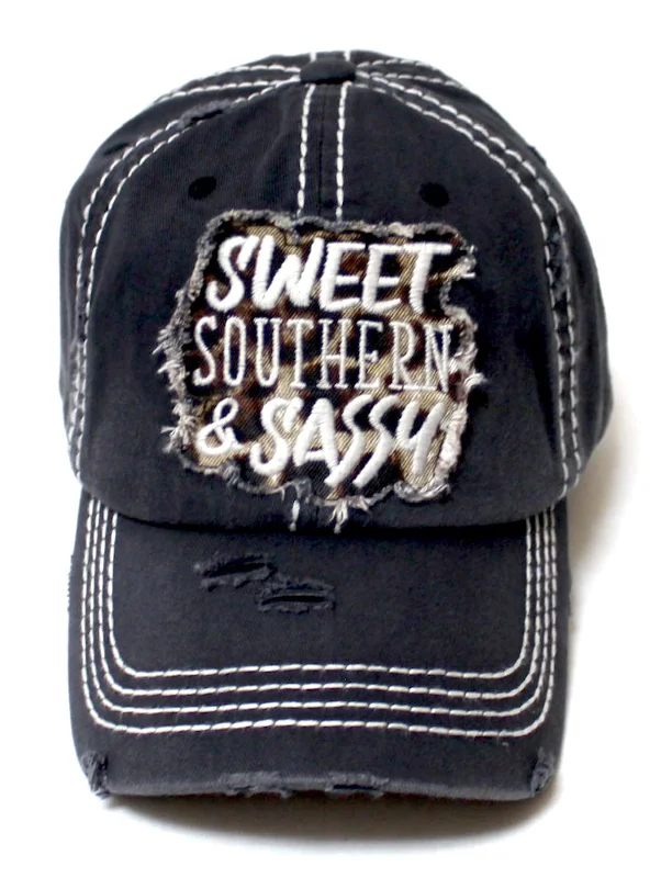 baseball hat swing deep -  CAPS 'N VINTAGE Womens Cap Sweet, Southern & Sassy Leopard Patch Embroidery Distressed Hat