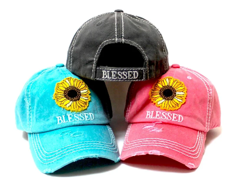 baseball hat star high -  CAPS 'N VINTAGE Women's Distressed Baseball Cap Blessed Sunflower Patch Embroidery Monogram Hat