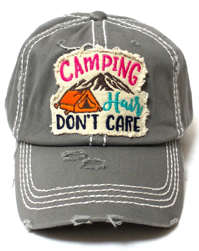 baseball hat dance strong -  CAPS 'N VINTAGE Women's Distressed Baseball Cap Camping Hair Don't Care Patch Embroidery Monogram Hat