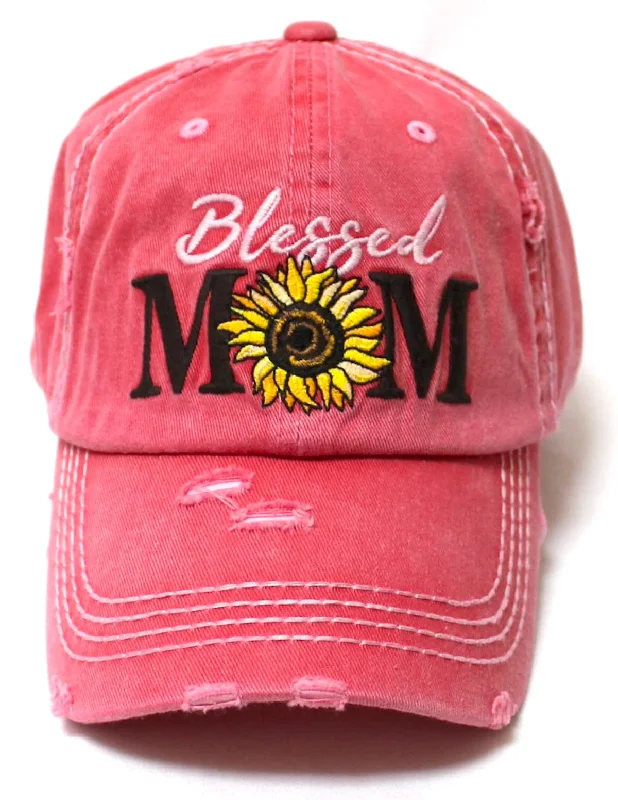 baseball hat glow true -  CAPS 'N VINTAGE Womens Embroidery Cap Blessed MOM Sunflower Monogram Distressed Hat