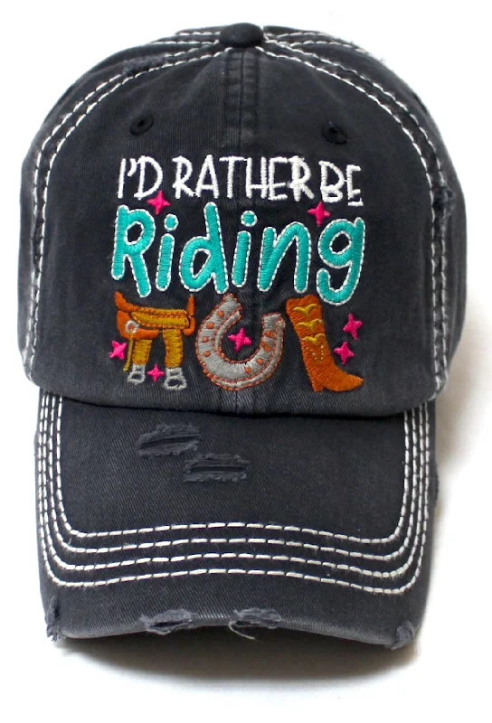 baseball hat be deep -  CAPS 'N VINTAGE Women's Hat I'd Rather be Riding Western Country Themed Patch Embroidery Distressed Cap, Black