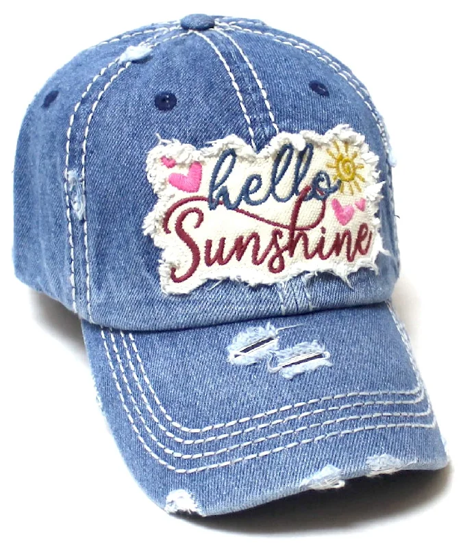 baseball hat step wild -  CAPS 'N VINTAGE Womens Monogram Cap Hello Sunshine Patch Embroidery Distressed Hat