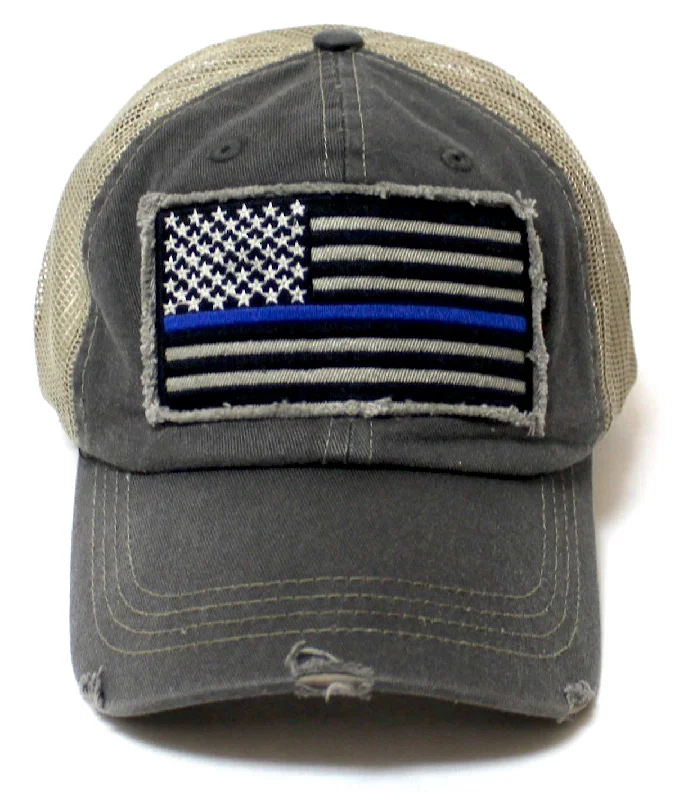 baseball hat climb wild -  Classic Trucker Ballcap Blue Line Patriotic USA Police Department Memorial American Flag Patch Hat, Vintage Charcoal