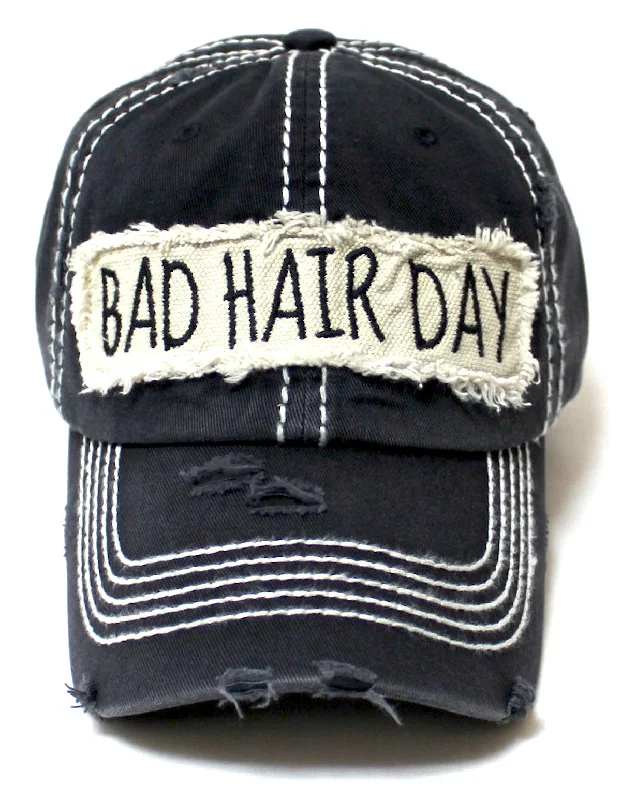 baseball hat sky strong -  Onyx Black "BAD HAIR DAY" Embroidery Patch Baseball Cap