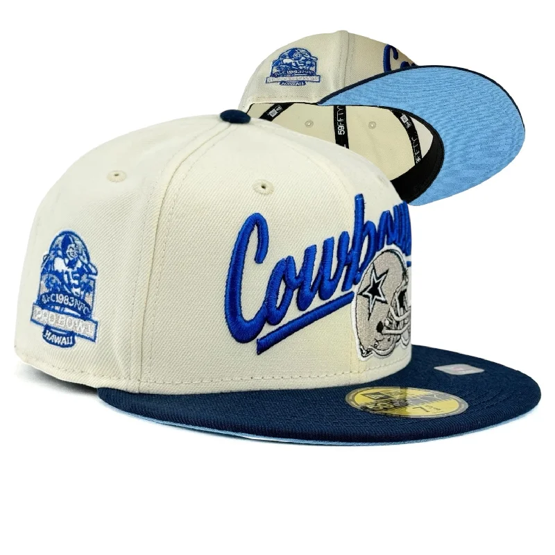 baseball hat bloom wild -  Dallas Cowboys “Cowboys Script” New Era 59 Fifty Fitted Hat - Chrome White / Navy