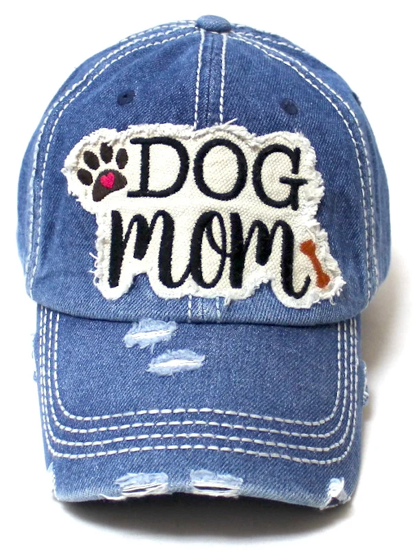 baseball hat spin bold -  Denim Blue Dog Mom Paw Print & Bone Vintage Cap