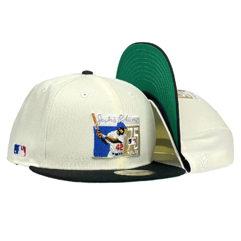 baseball hat tide deep -  Jackie Robinson 75th Anniversary "J-WAX" New Era 59Fifty Fitted Hat - Chrome White / Black