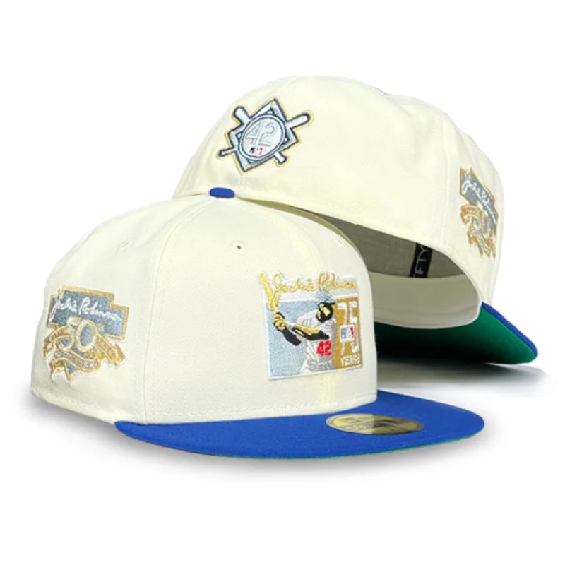 baseball hat touch true -  Jackie Robinson Robinson "Triple Jackie" New Era 59Fifty Fitted Hat - Chrome White / Royal