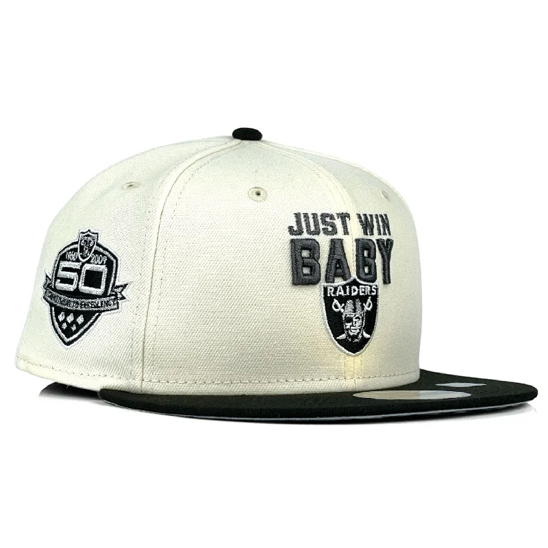 baseball hat move high -  Las Vegas Raiders "JUST WIN BABY" New Era 59Fifty Fitted Hat