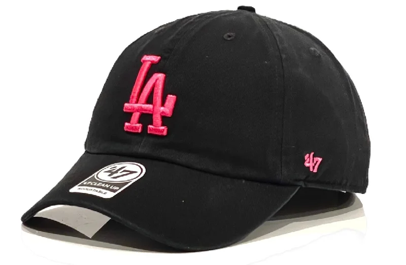 baseball hat hear wild -  Los Angeles Dodgers 47 Brand Clean Up Cap - Black w Pink Logo