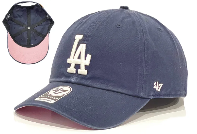 baseball hat someone wild -  Los Angeles Dodgers 47 Brand Clean Up Cap - Navy & Pink Undervisor