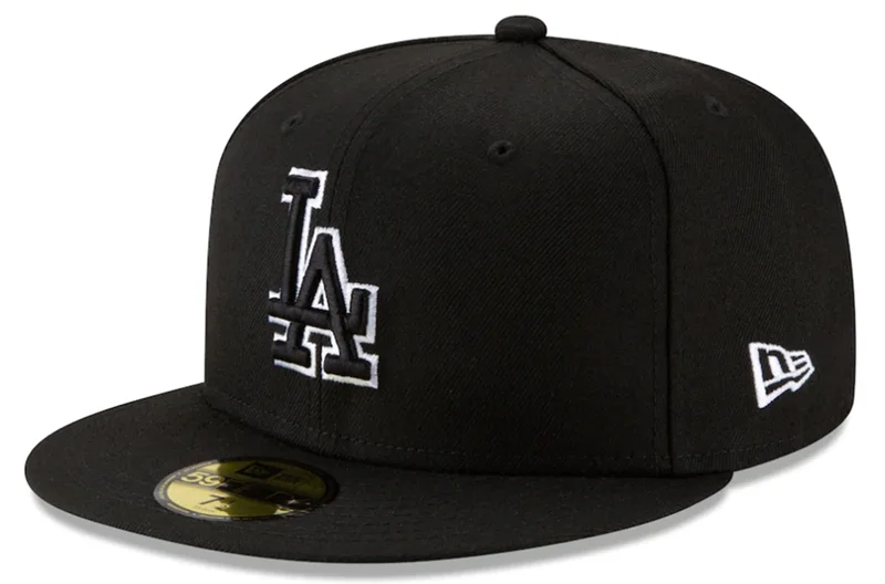 baseball hat flair bold -  Los Angeles Dodgers Black On Black White Outline New Era 59Fifty Fitted