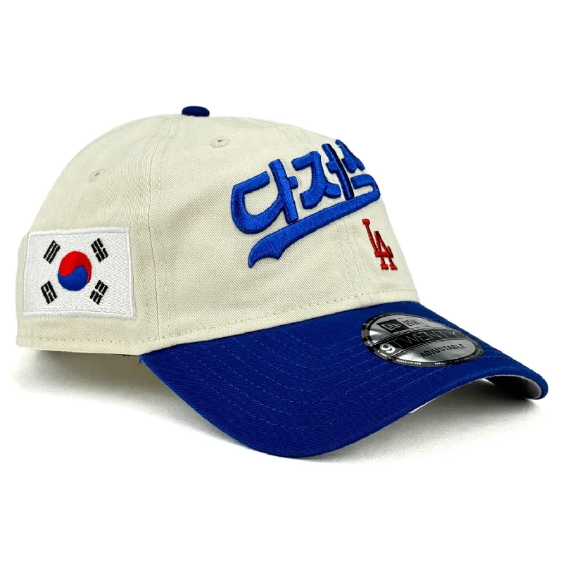 baseball hat honor strong -  Los Angeles Dodgers "Korean Script" New Era 9Twenty Strapback Hat - Chrome White / Royal