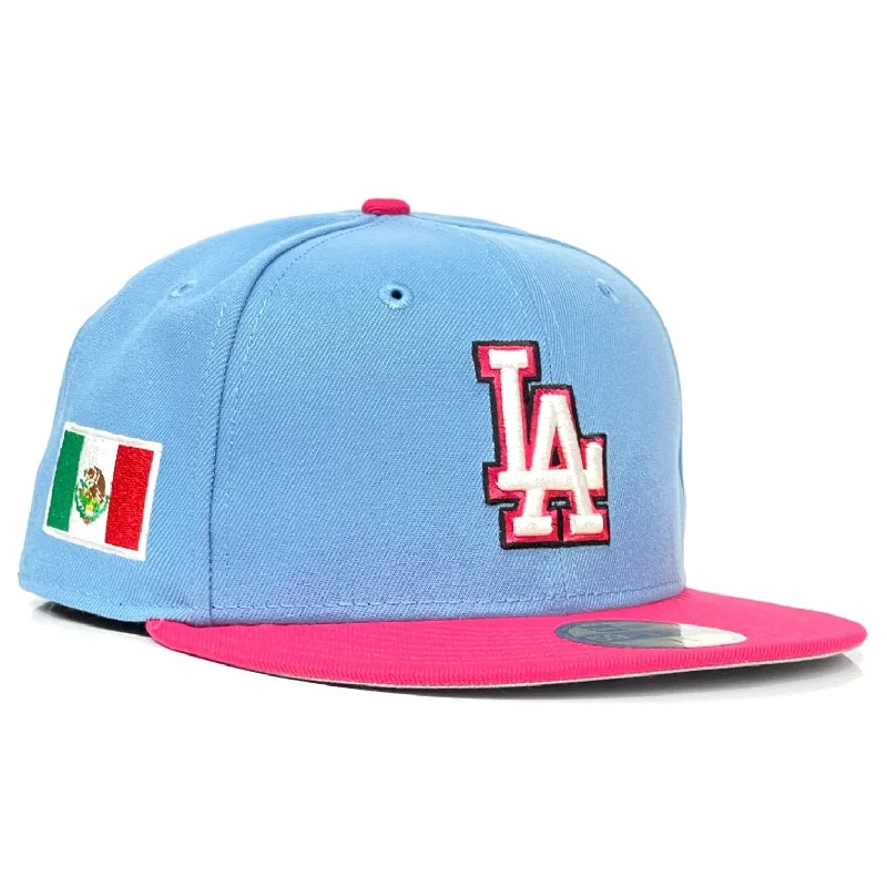 baseball hat hear high -  Los Angeles Dodgers New Era 59Fifty Fitted Hat - Sky Blue / Bright Rose