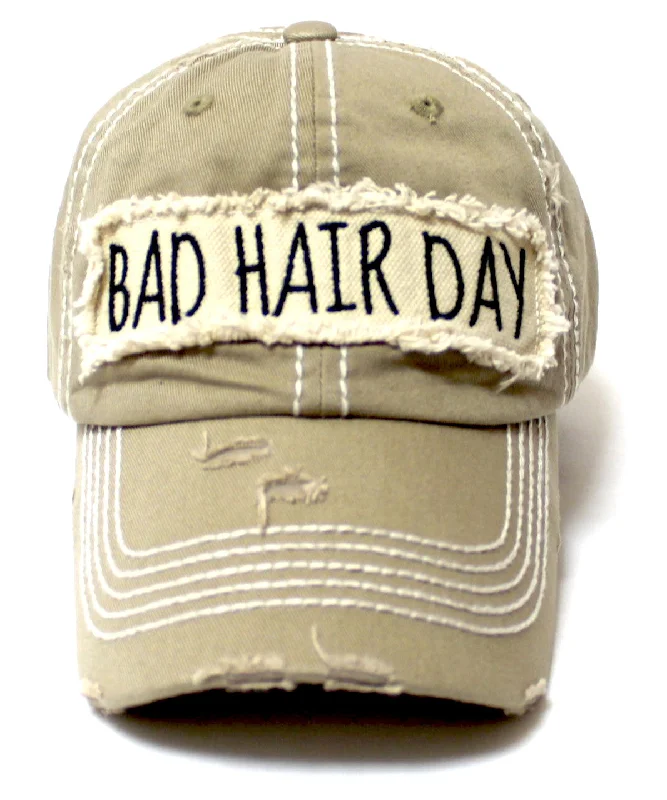 baseball hat climb bold -  New! Khaki "BAD HAIR DAY" Embroidery Patch Baseball Cap