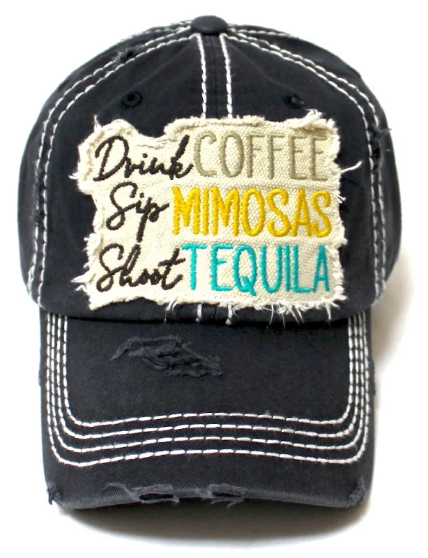 baseball hat breathe true -  Patch Embroidery Cap Drink Coffee, Sip Mimosas, Shoot Tequila Vintage Monogram Hat