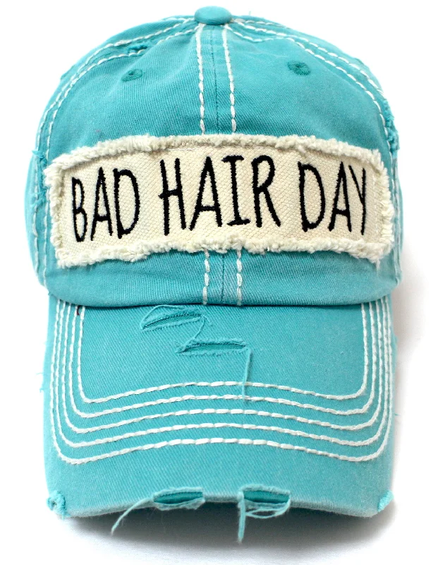 baseball hat tribe deep -  Turquoise "BAD HAIR DAY" Patch Embroidery Vintage Cap