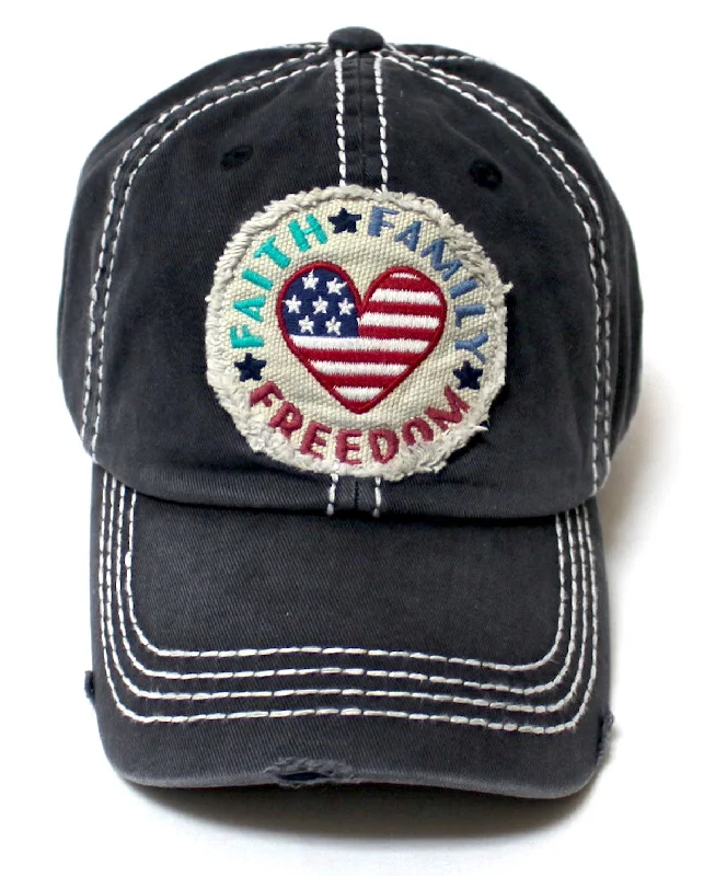 baseball hat flair free -  Unisex Adjustable Ballcap Faith, Family, Freedom American Flag Heart Patch Embroidery Hat, Black