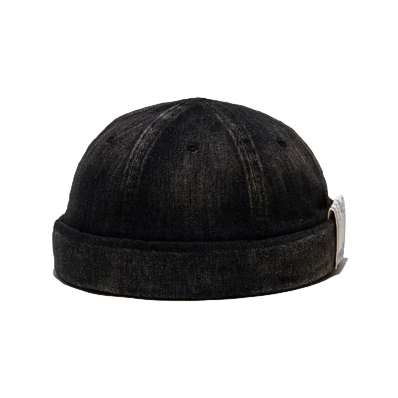 baseball hat craft deep -  VINTAGE DENIM ROLL CAP - Black