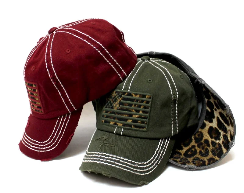 baseball hat rush free -  Women's Adjustable Baseball Cap Leopard Patch Embroidery American USA Flag Hat, Vintage Army Green