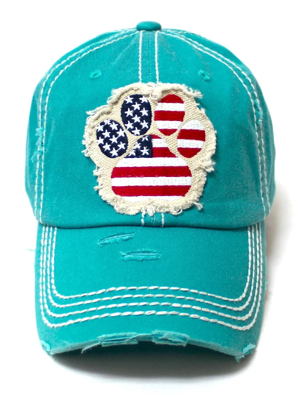 baseball hat lift free -  Women's Ballcap American Flag Dog Paw Patch Embroidery Hat, Jewel Turquoise