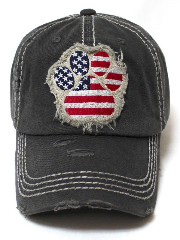 baseball hat climb high -  Women's Ballcap American Flag Dog Paw Patch Embroidery Hat, Vintage Black