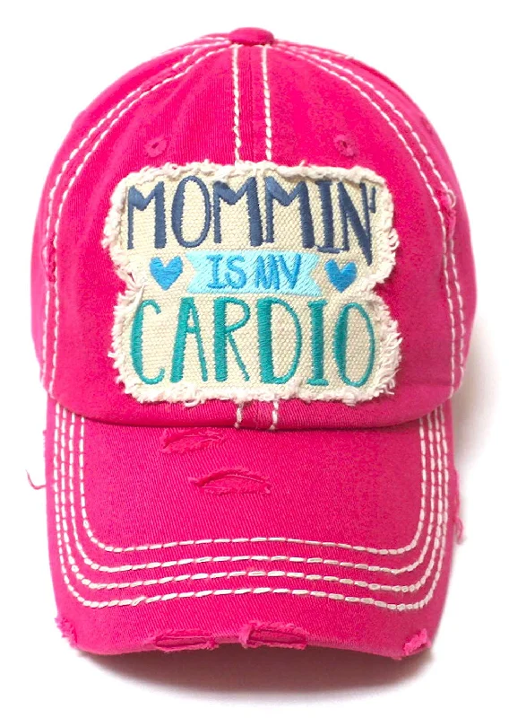 baseball hat light free -  Women's Ballcap Mommin' is My Cardio Distressed Vintage Unconstructed Embroidered Hat, Hot Pink