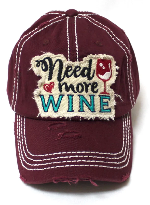 baseball hat step strong -  Women's Ballcap Need More Wine for The Love of Vino Patch Embroidery Hat, Burgundy