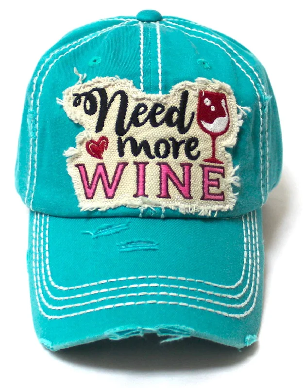 baseball hat track wild -  Women's Ballcap Need More Wine for The Love of Vino Patch Embroidery Hat, Jewel Turquoise