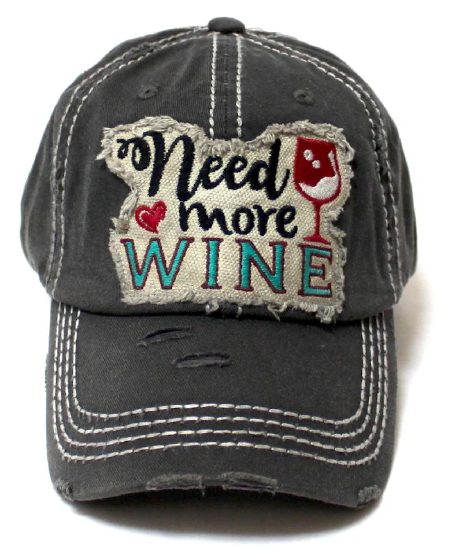 baseball hat move true -  Women's Ballcap Need More Wine for The Love of Vino Patch Embroidery Hat, Vintage Black