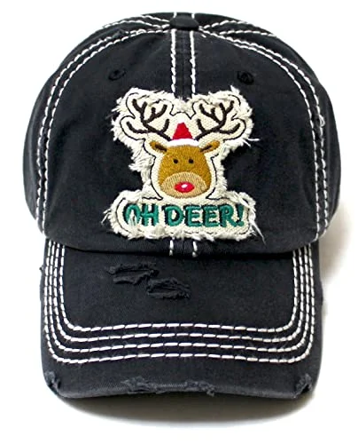 baseball hat skill free -  Women's Ballcap OH Deer! Santa Reindeer Patch Embroidery Monogram Hat, Onyx