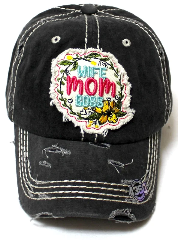 baseball hat way bold -  Women's Ballcap Wife, Mom, Boss Floral Patch Embroidery Monogram Hat