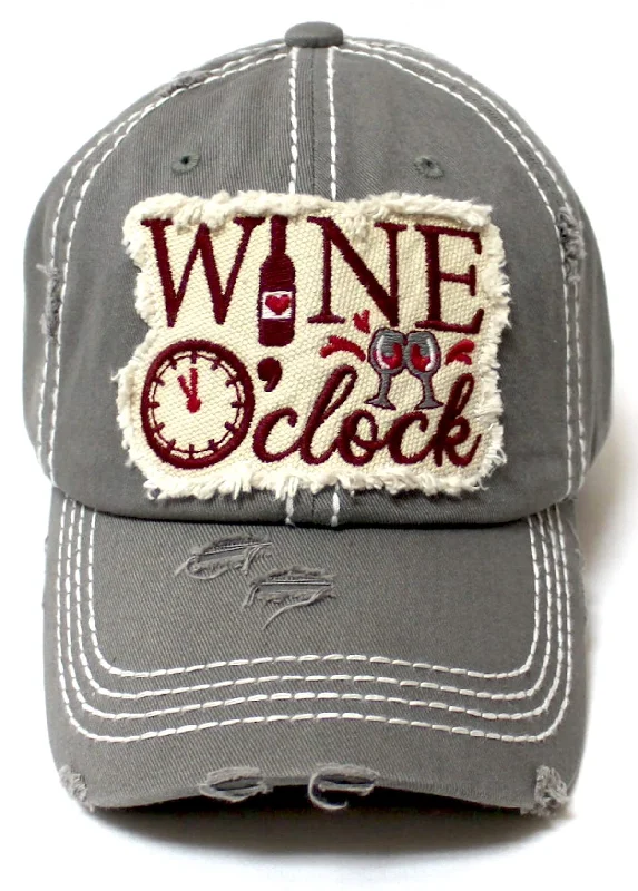 baseball hat road true -  Women's Ballcap Wine O' Clock Patch Embroidery Monogram Hat, 3 colors!