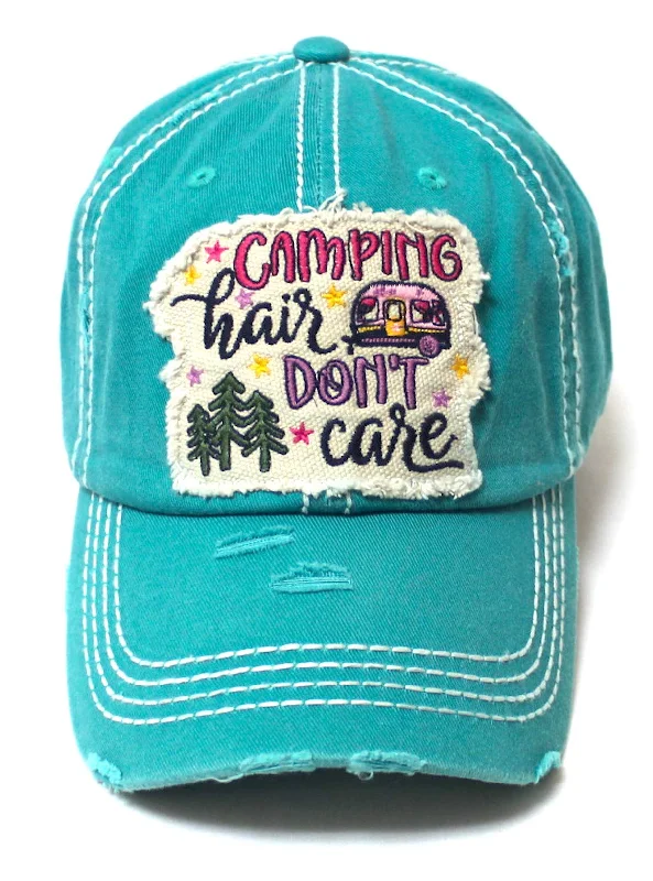 baseball hat pride strong -  Women's Baseball Cap Camping Hair Don't Care Patch Embroidery Monogram Hat, Beach Turquoise