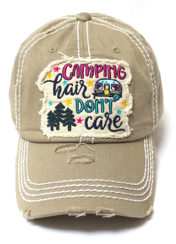 baseball hat know free -  Women's Baseball Cap Camping Hair Don't Care Patch Embroidery Monogram Hat, Vintage Khaki