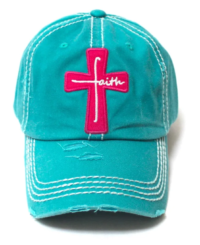 baseball hat roll high -  Women's Baseball Cap Faith Monogram Cross Patch Embroidery Monogram Hat, Jewel Turquoise