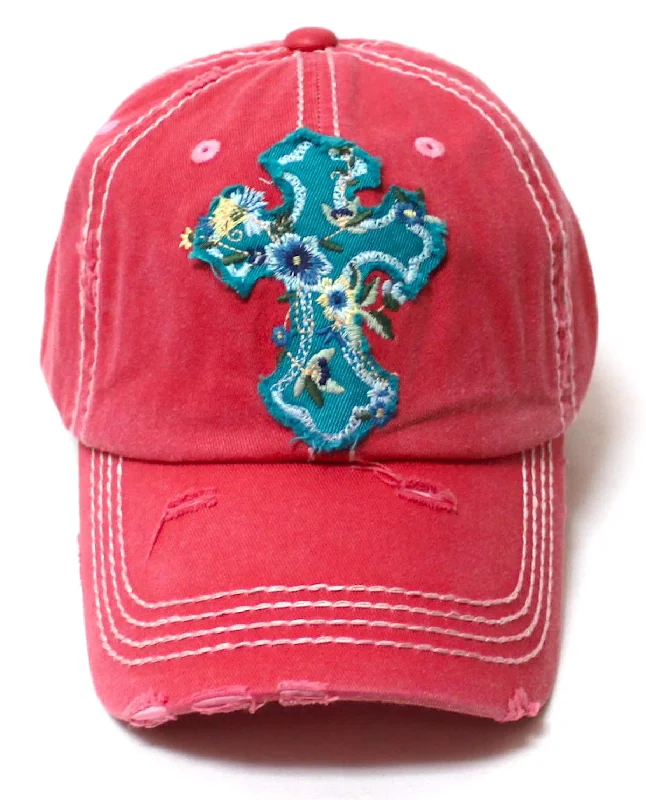 baseball hat fame deep -  Women's Baseball Cap Romantic Floral Cross Embroidery Patch Monogram Adjustable Hat, Rose Pink